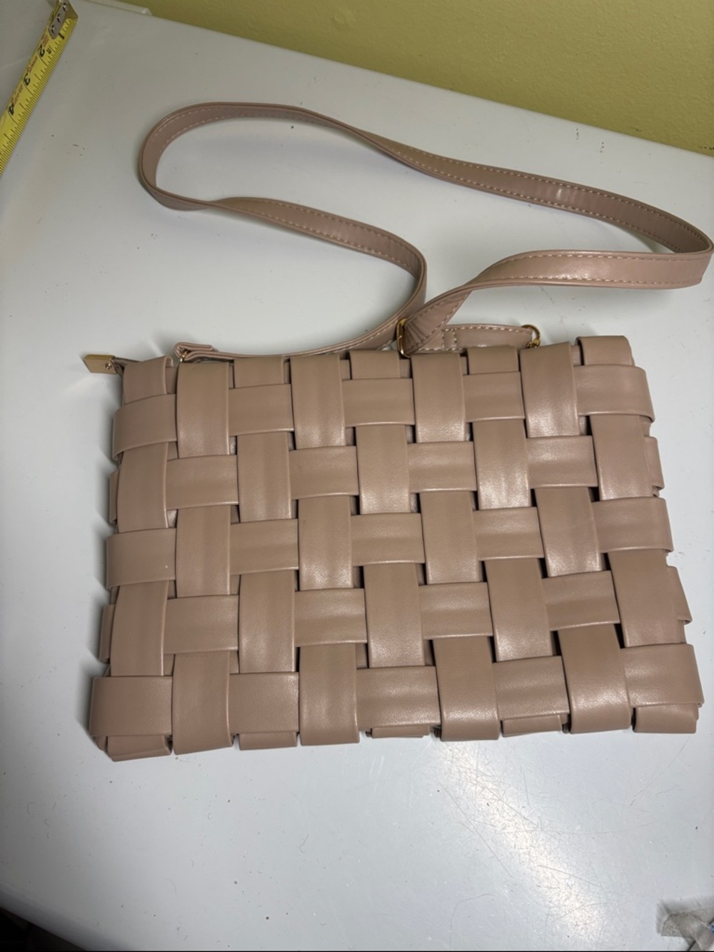 Anthropologie Tan Nude Poly Woven Crossbody Shoulder Bag